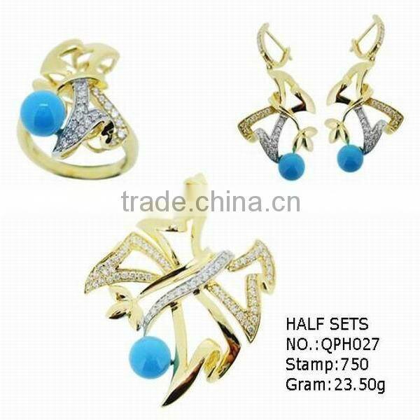 QPH026 Hotsell Dubai Golden Pearl Jewelry Set,18k Solid Gold