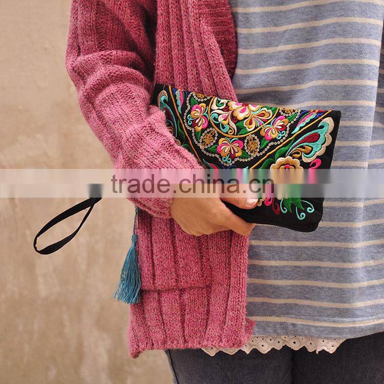 Ladies Cotton Jute Embroidery Hmong handle purse