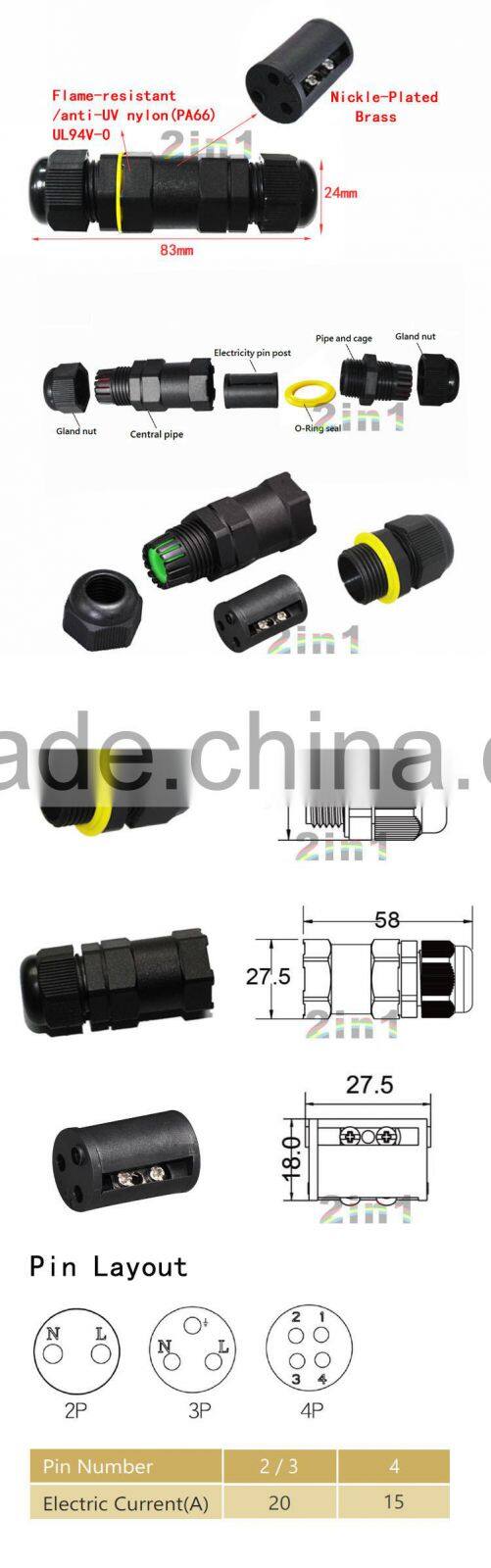 PG12 3P IP68 Soldering Electric Cable Wire Waterproof Connector