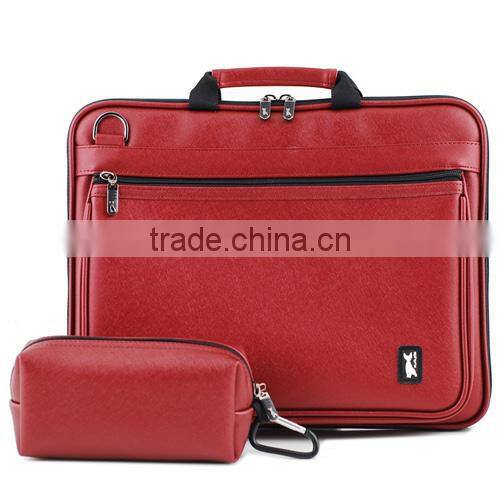 OEM Factory 11.6 Inch Hot Selling Red Leather Laptop Bag with Accessories Pouch