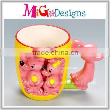 lovely design double handle ceramic mug welcome OEM