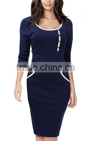 Women's Retro Navy Style 1/2 Sleeve Slim Bodycon Business Pencil Dress