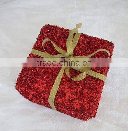 RED GLITTER christmas gift box CHRISTMAS ORNAMENT