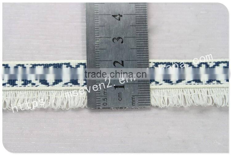 Newest design polyester 2 cm width ethnic woven webbing with fringe