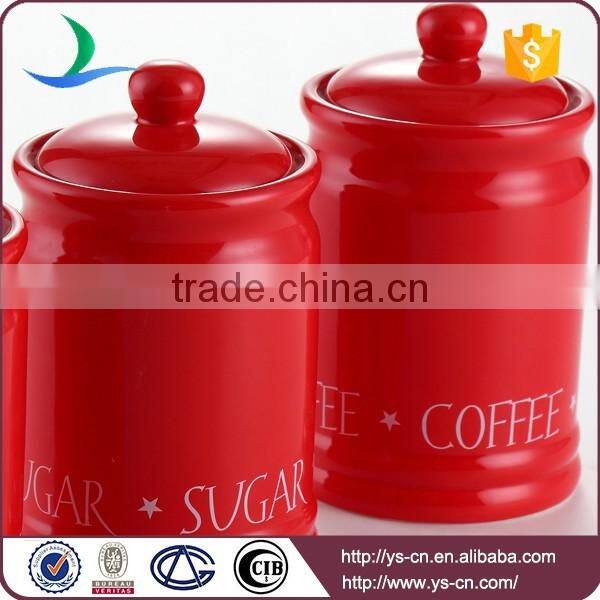 3pcs red ceramic tea coffee sugar canister set for office