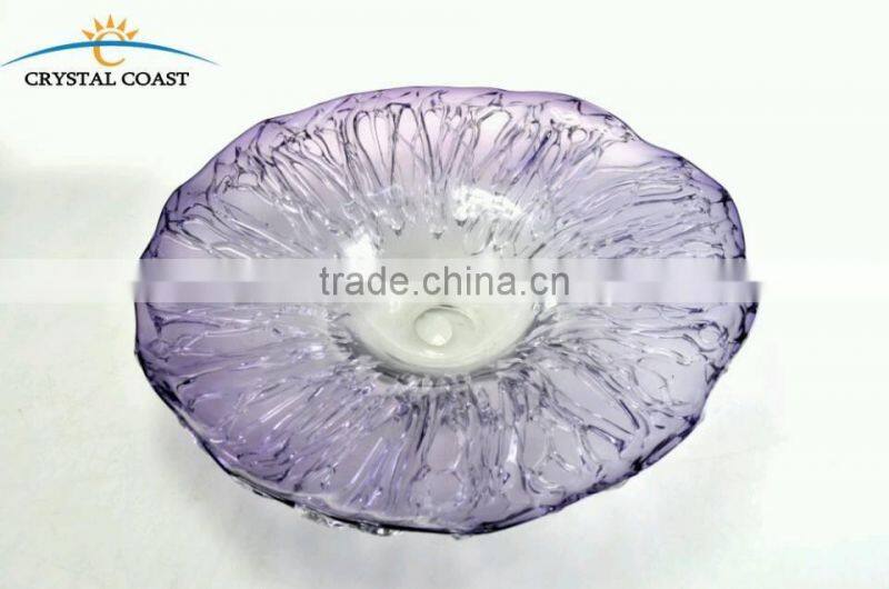 gold lotus leaf shaped glass fruit plate for table decoration; italy murano amber glass hanging plate for wall decoration