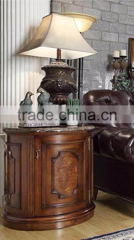 American solid wood home furniture living room wooden hand carved marble top end table side cabinet