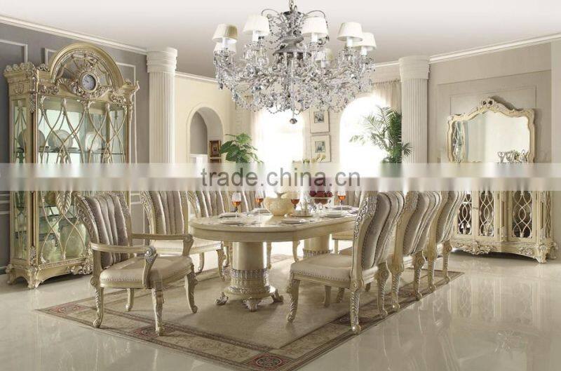 Pure American Classic Luxury Full Solid Wood Cream Color Palace Carving Dining Room Furniture Set(MOQ=1 SET)