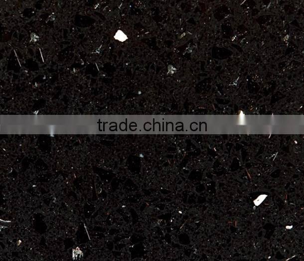 Artificial crystal black quartz stone big slabs for sale