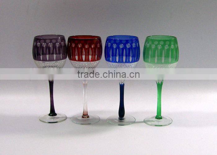 2017 China traditional made overlay etched pink wine glass