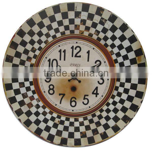 Vintage Decorative MDF Wall Clock Wooden Wall Clock with Metal Decoration