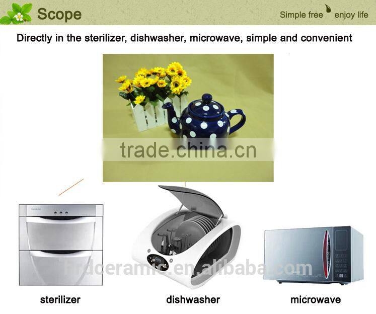 Colorful White with printing Ecofriendly 100% Ceramic Tea Pot