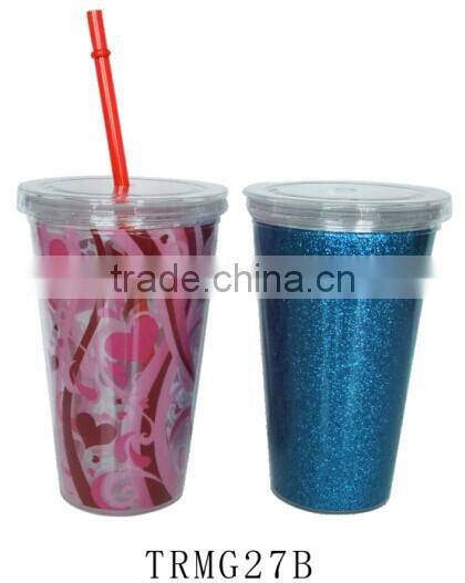 New Disposable 16oz Custom Plastic Tea Cup with Lid and Straw