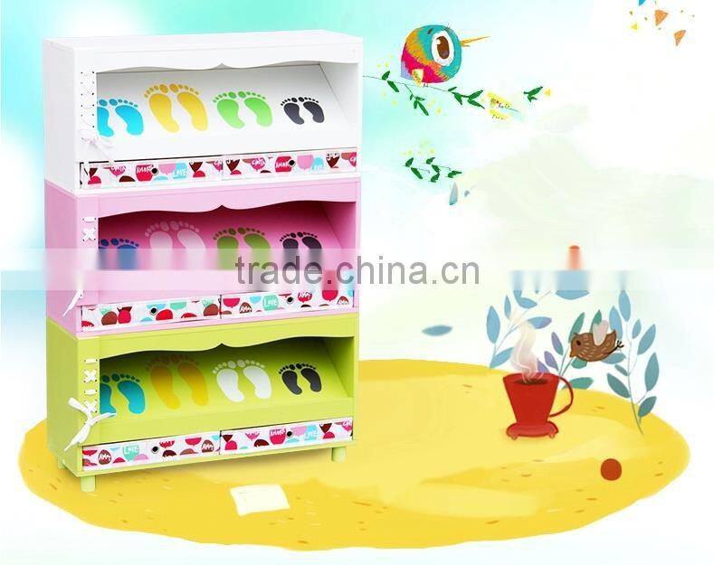 Three layers of colorful wooden lovely children shoe rack