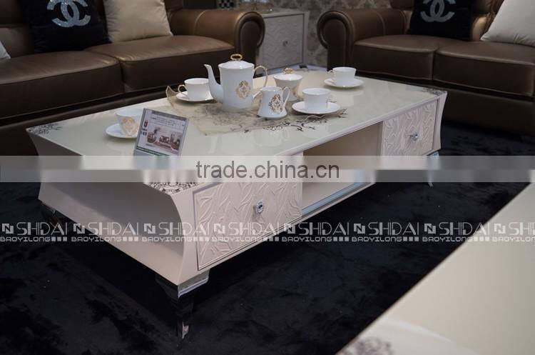 Elegant glass top coffee table with drawers LV-TA803L
