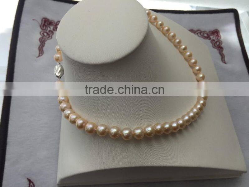 Pink freshwater pearl necklace with silver clasp