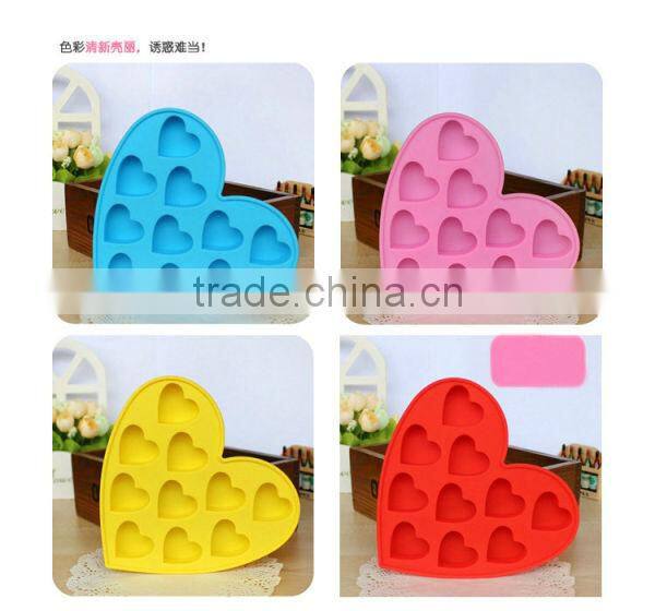 FDA 10 cavities BPA free ice cube tray, big love shaped silicone ice pan