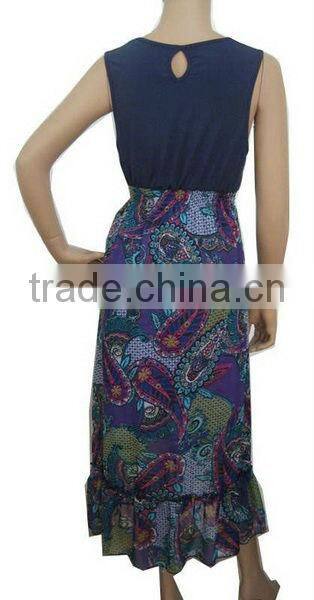 High quality print maxi sleeveless long boutique causal dress
