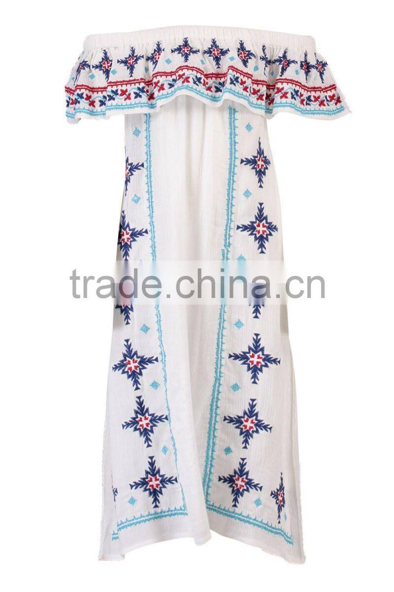 Punjabi Dress Neck Designs Baby Girl Clothes Off Shoulder Embroidered Girl Child Dress hsd2097