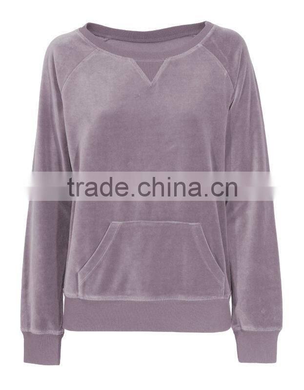Wide collar scoop neck velvet pullover sweatshirt without hoodie for women