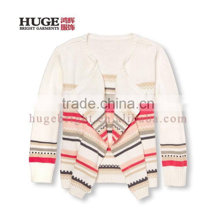 Long Sleeve Striped Kintted High Quality Girls Cardigan Sweater