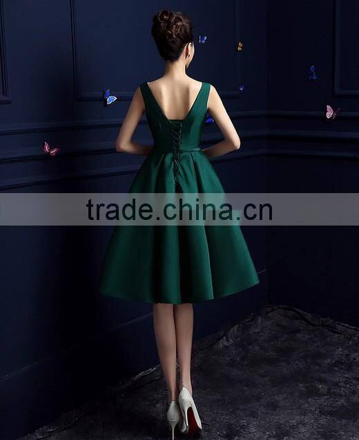 short satin low back open party dress dark green