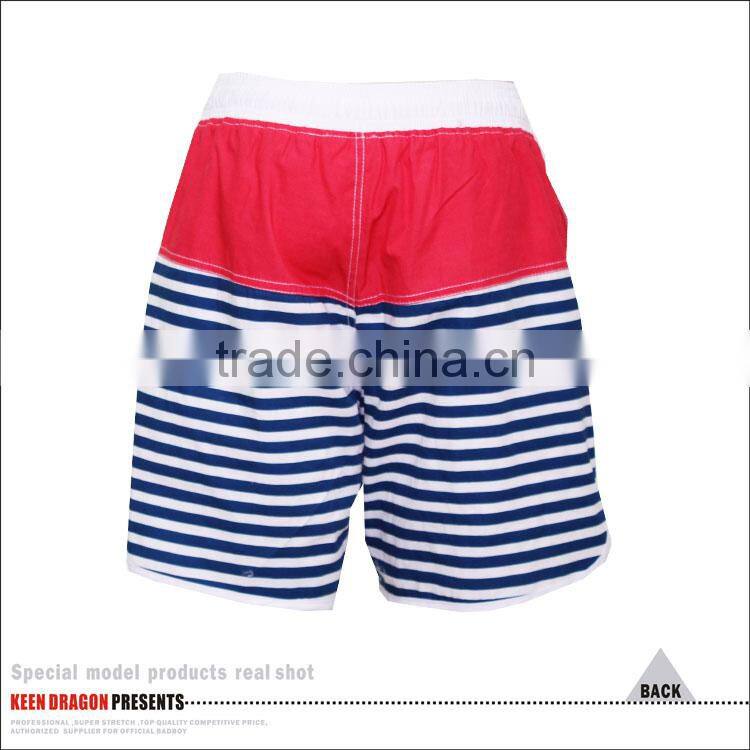 Cotton Stripes Digital Print Mens Swimsuits with Full Mesh Lining