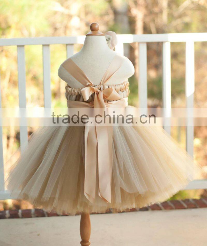 Empire Waist With Satin Sash Champagne Gold Layered Lace Flower Girls Christmas Party Prom Tutu Wedding Dress