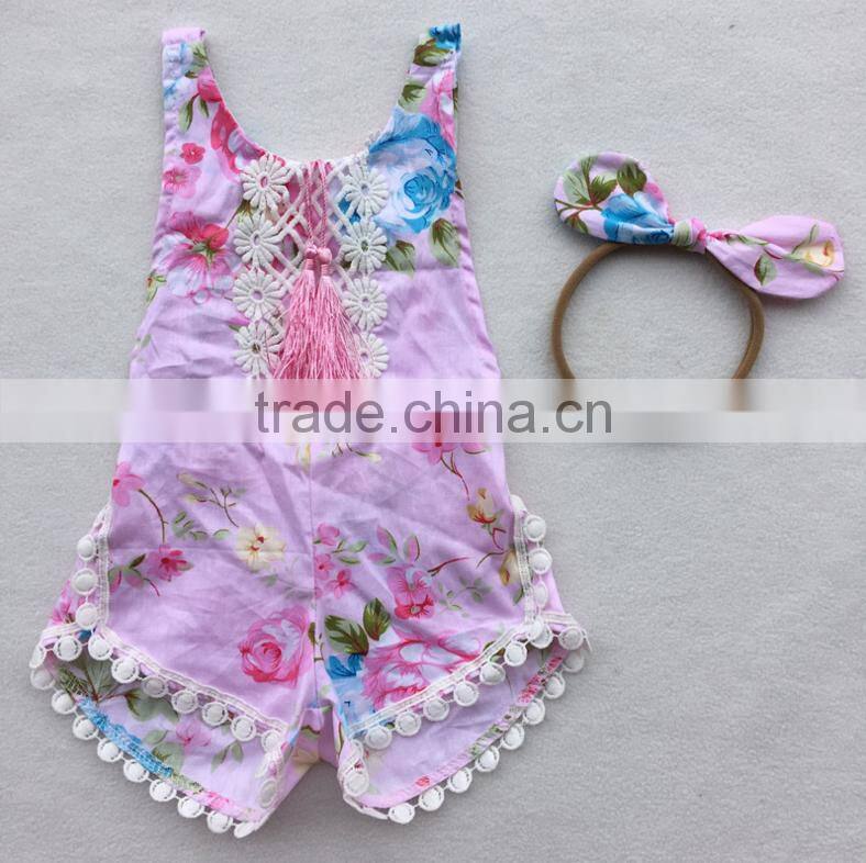 Stylish Pom Pom Tassel Newborn Baby Romper Vintage Toddler Clothes Jumpsuit