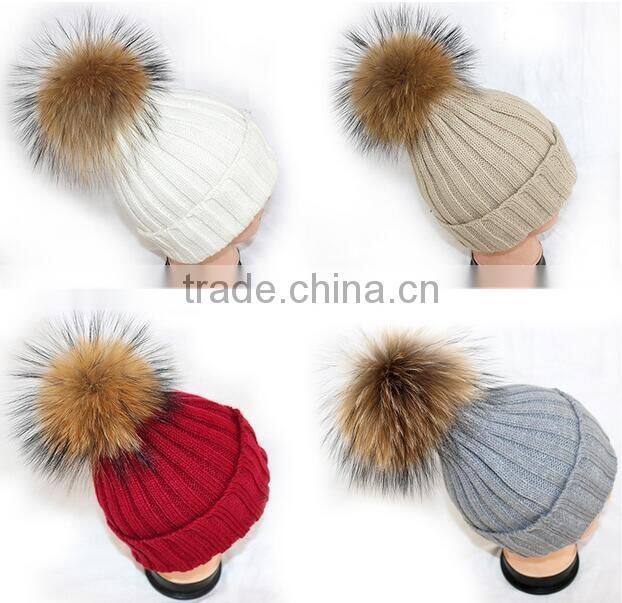 DIY 15cm Raccoon Fur pompoms fur balls for knitted hat cap beanies and keychain and scarves