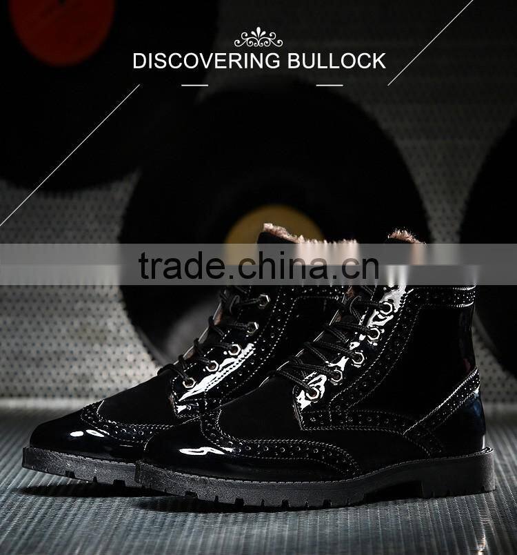 New Boots Mens Casual Patent Leather Winter Round Toe Martin Boots