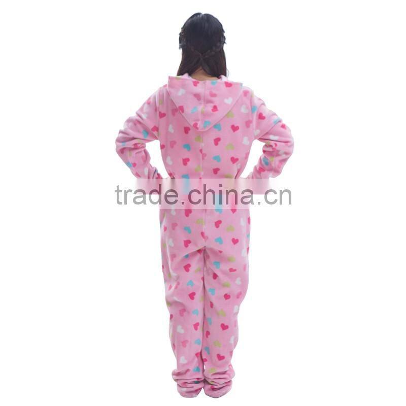 Cheap heart printed fleece onesie,pajamas