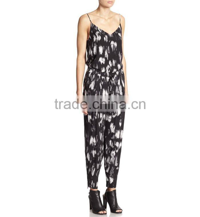 2015 latest spring simple sexy blue ladies adult jumpsuit pajama