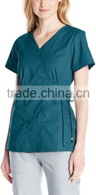Customed Plain Blank Multi-Colors Easy-Fit Nursing Scrubs Tops with Adjustable Side Tie