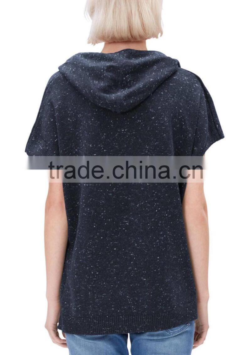 Women's short sleeve speckled cotton/spandex pullover hoodies