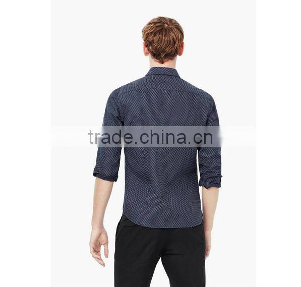 Spots print classic collar white button slim fit fashionable casual men's shirt for 2016