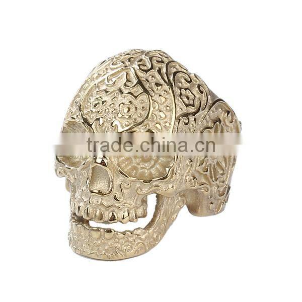 Titanium Steel Punk Unadjustable Rings Gold Plated Skull