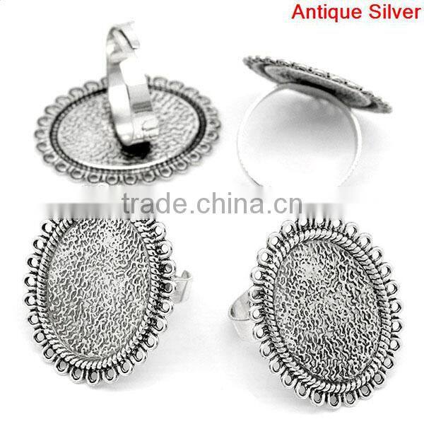 Adjustable Wired Rings Oval Antique Silver Cabochon Setting 19.9mm Ring Setting