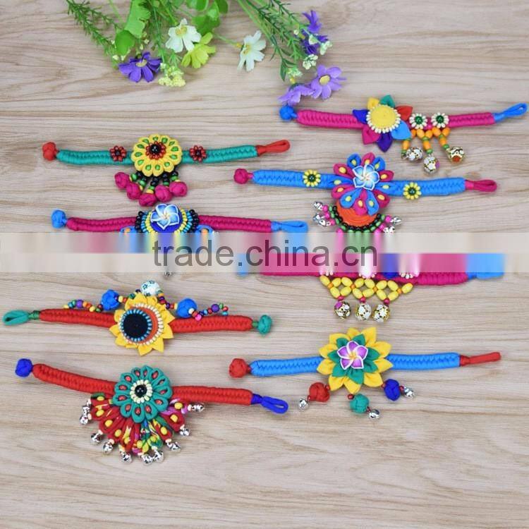 Women National Fabric Flower Bells Bracelet Handmade Cotton