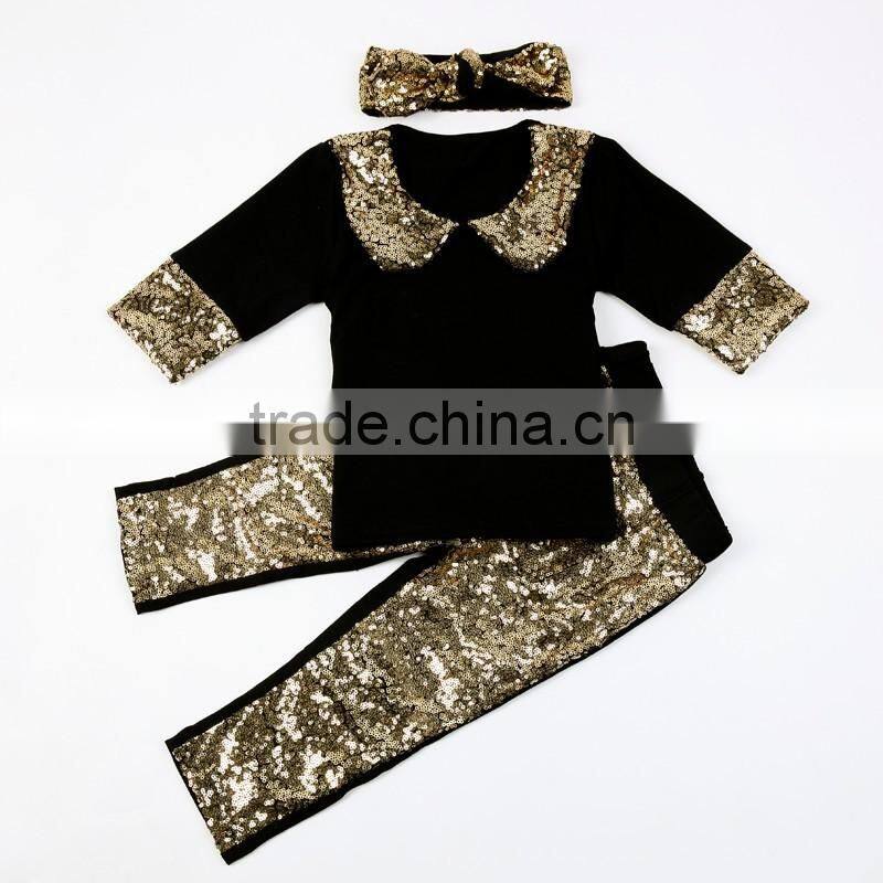 Hot Sales Sequin Toddler Girls Clothing Sets With Headband Fall 2016