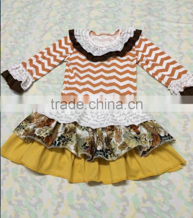 Latest design 2016 fashion girls floral print bib dsess sets wholesale children boutique clothes puffy babys stripe ruffle pant