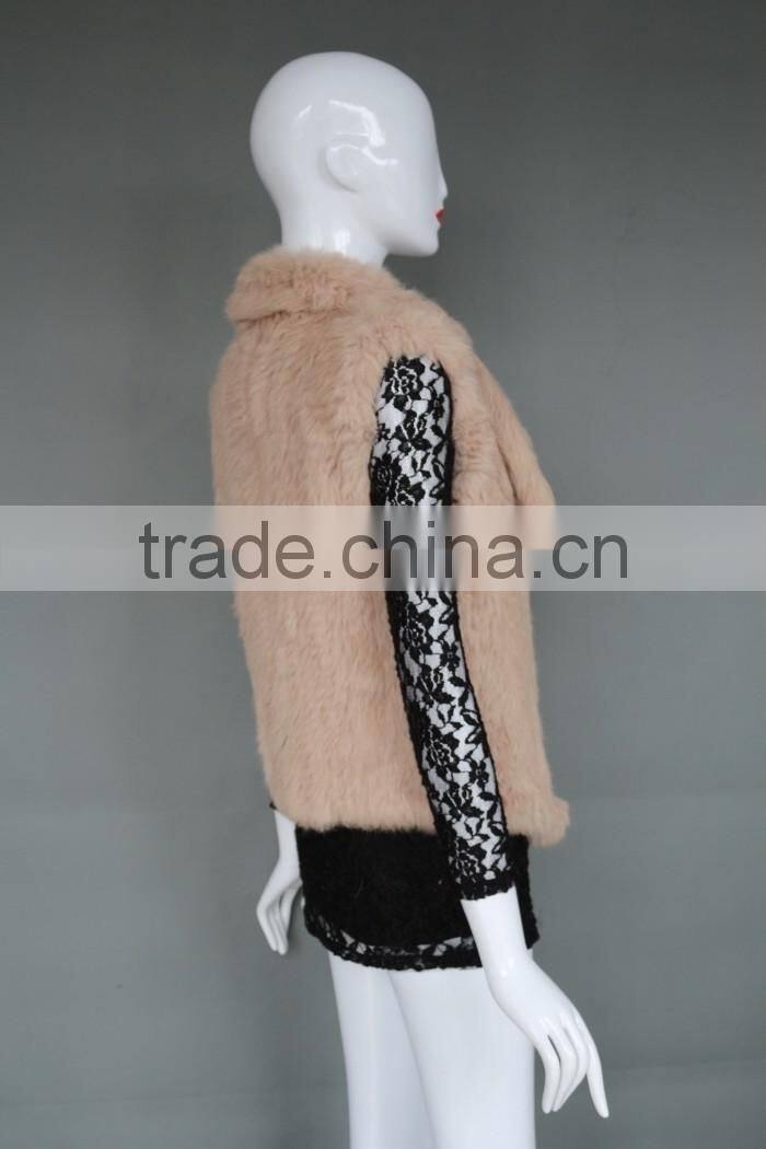 Lady pretty short rabbit fur knitted vest with square collar new style