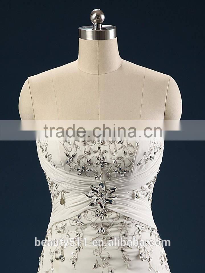 Elegant Embroidered A-Line Strapless Neckline and Sleeveless Lace Wedding Dress AS436