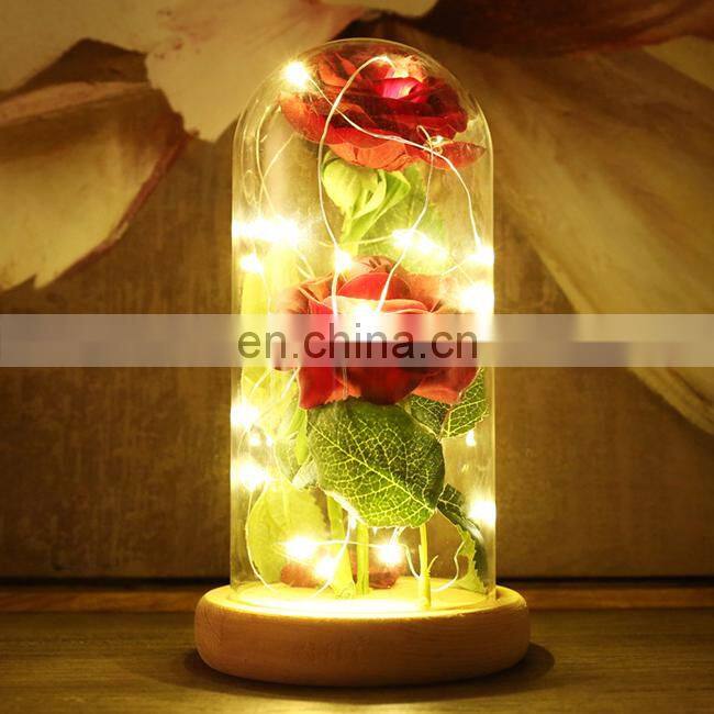 Factory Direct Supply Preserved Rose Flowers in Glass with Led