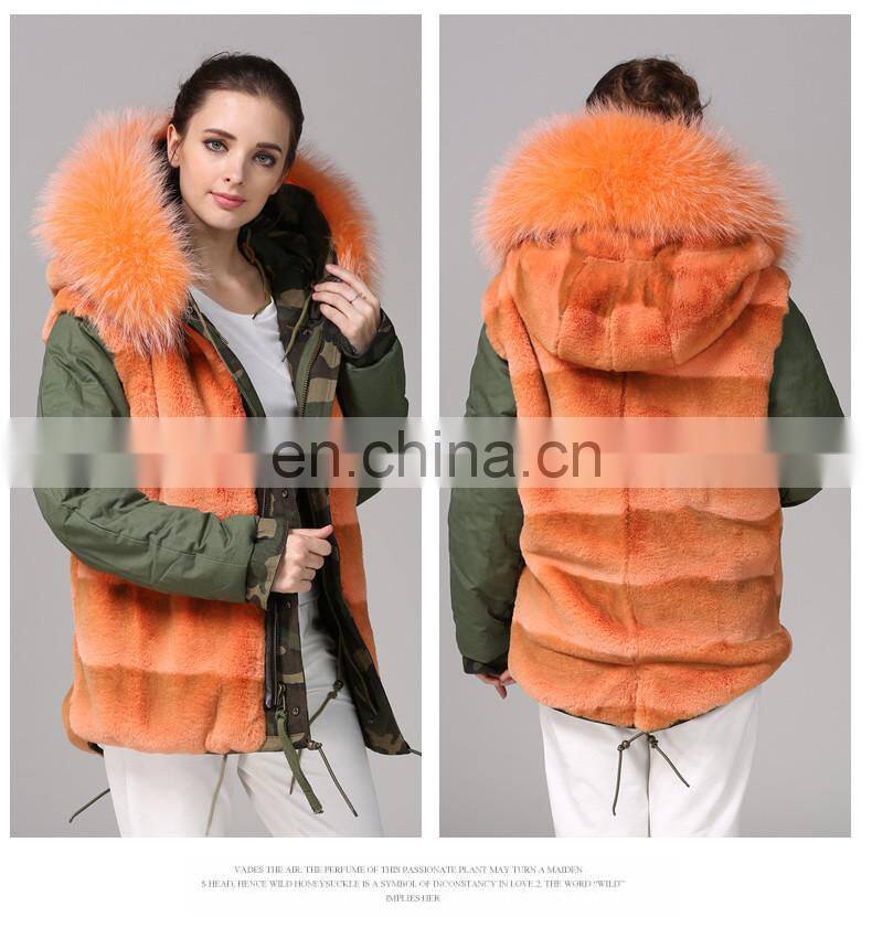 top grade latest fashion faux fur women jackets with raccon fur collar