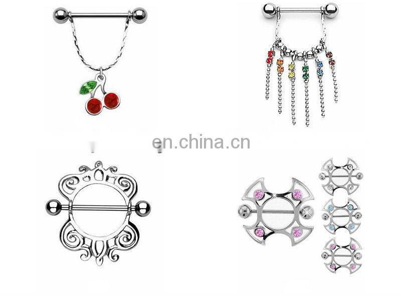 unique design Gold Plated Sunburst Round Multi-CZ Nipple Ring piercing jewelry rings in titanium