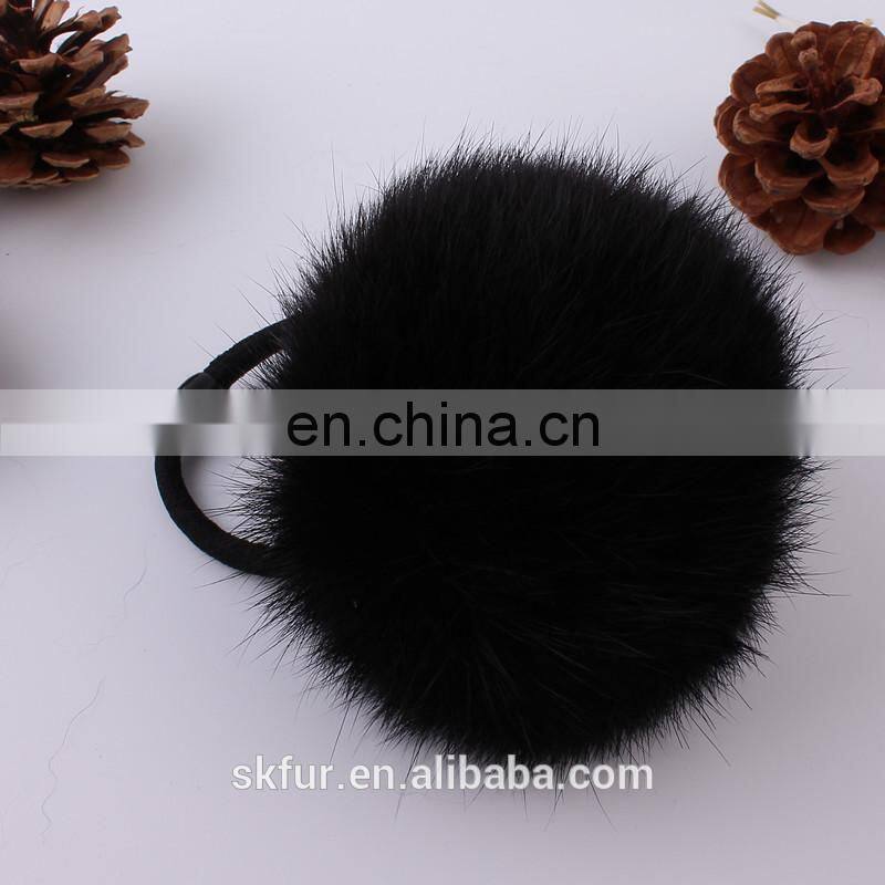 Factory wholesale elastic hair rubber tie with rabbit or faux fur ball for girls and women