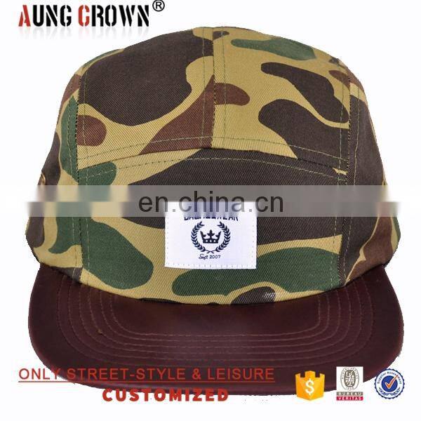 Promotional custom own printed pattern camo pattern 5 panel hats wholesale