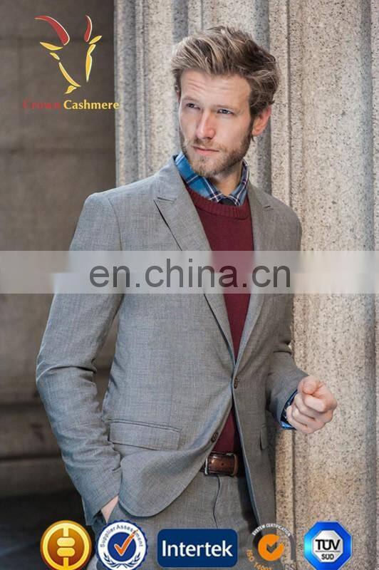 Mens 100% cashmere crew neck pullover sweater with elbow patches