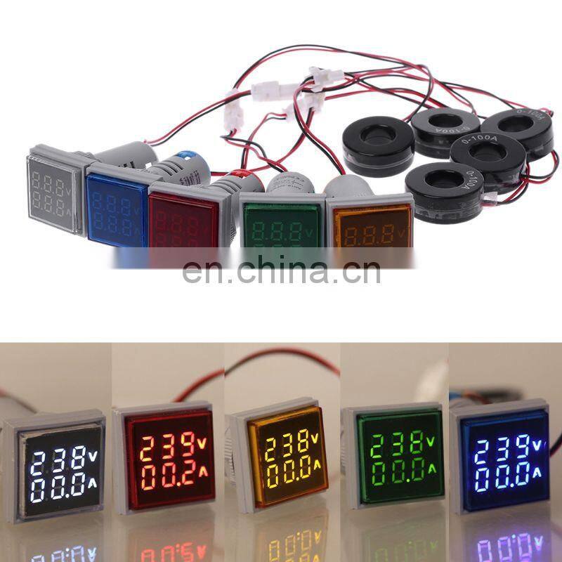 Square LED Digital Voltmeter Ammeter Signal Lights Volt Voltage Current Combo Meter Indicator Tester Measuring AC 60-500V 0-100A